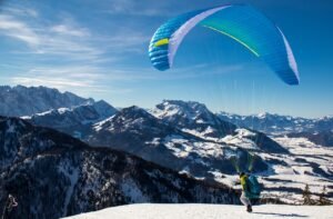 paragliding, paraglider, mountains, alps, kaisergebirge, heaven, nature, leisure time, panorama, winter, snow, emperor angle, austria, tyrol