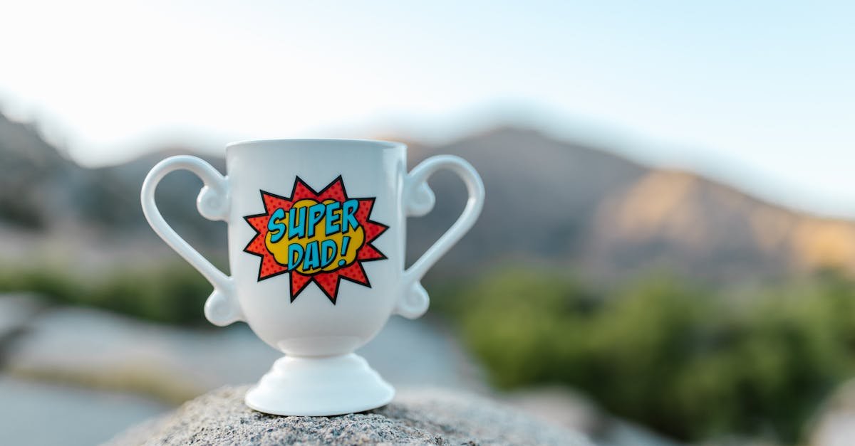 Ceramic Super Dad trophy in nature, perfect Father's Day gift.